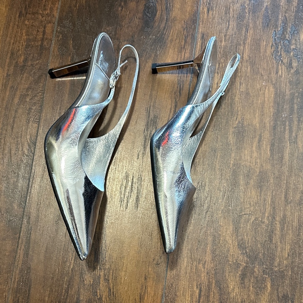 Jeffrey Campbell Silver Chrome Women's Slingback Heels Pumps 11 - Picture 3 of 7